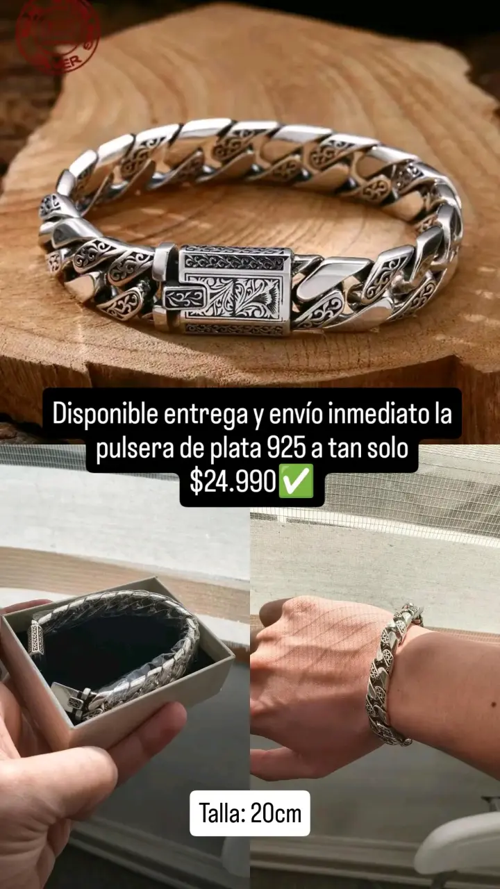Pulsera de plata 925 grabada de 20cm