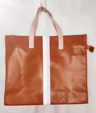 Bolso tote grande marrón con asas rosas - miniatura 1