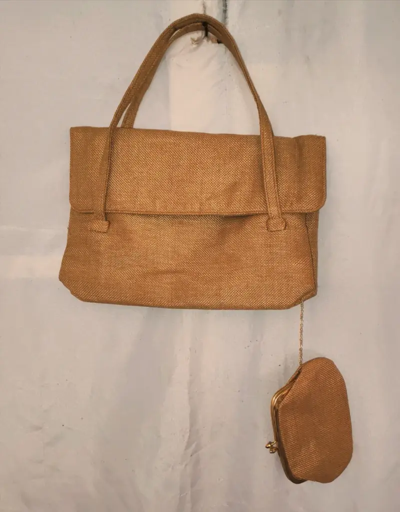 Cartera de mano beige con monedero - 1