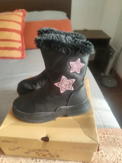 Botas de cuero negro para niños con forro de lana - miniatura 2