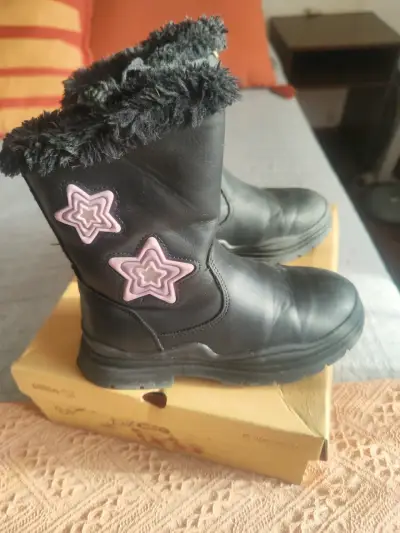 Botas de cuero negro para niños con forro de lana - miniatura 4