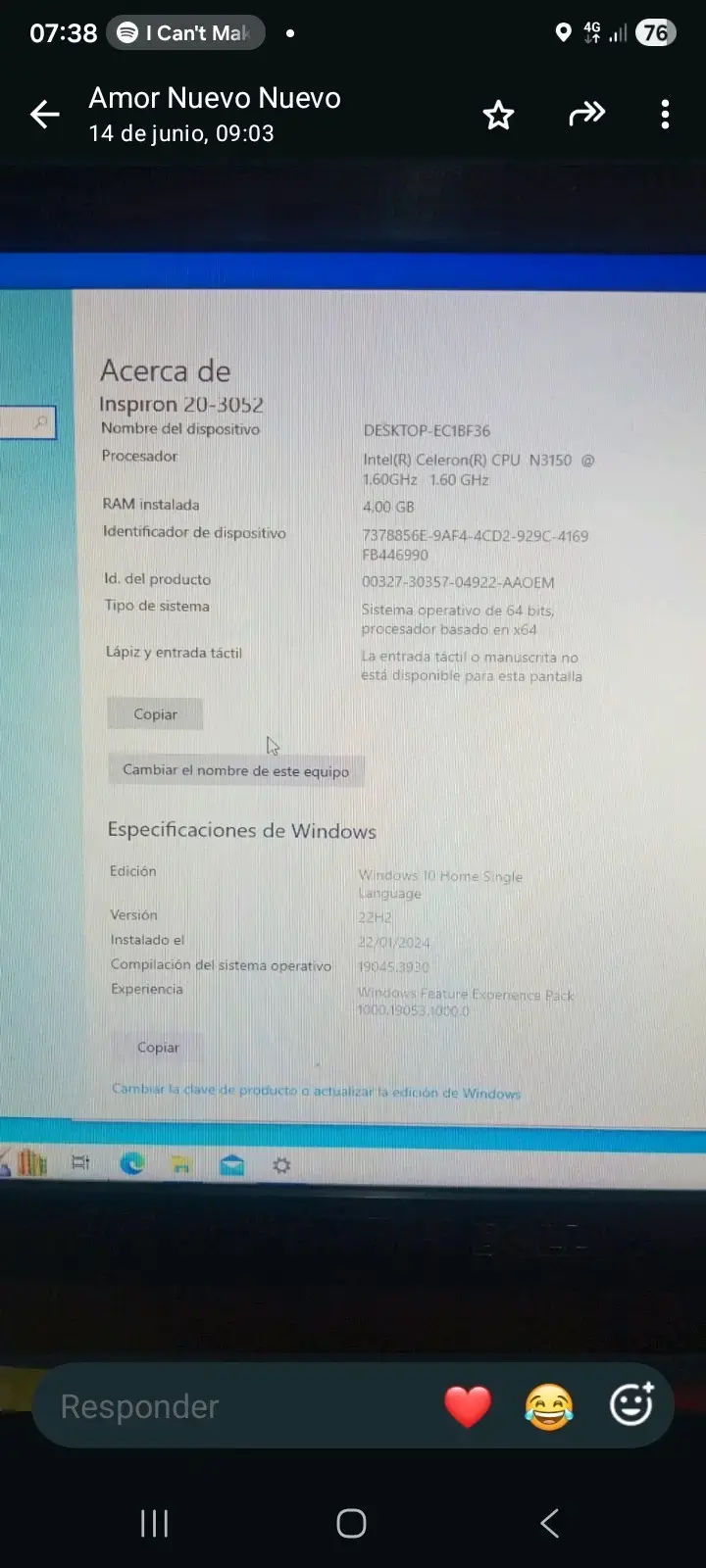 Computador Dell Inspiron 20-3052 con teclado y mouse - 2