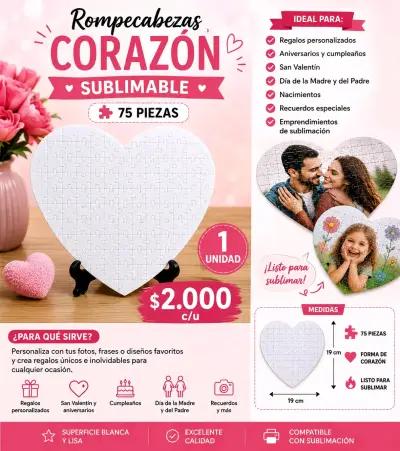 Rompecabezas Corazón Sublimable 75 Piezas - miniatura 2