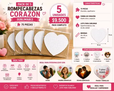 Rompecabezas Corazón Sublimable 75 Piezas - miniatura 1