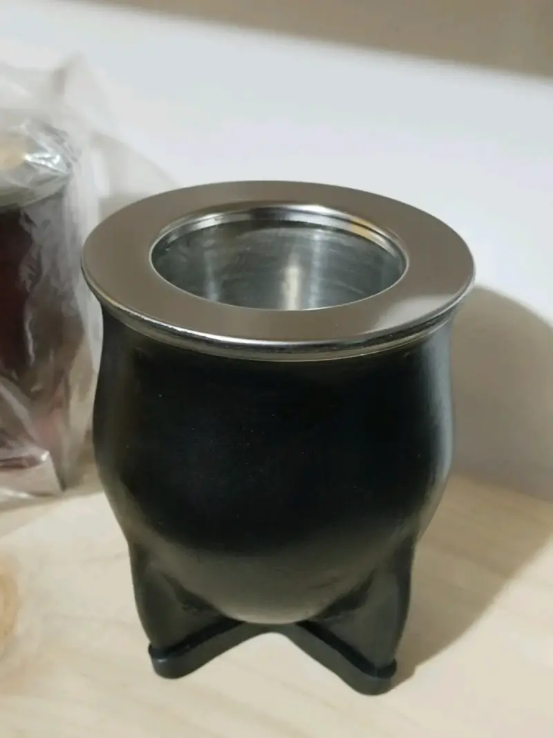 Mate de acero inoxidable y cuero negro - 1