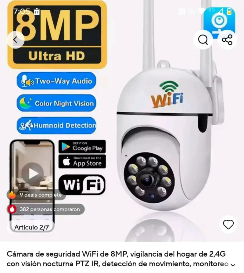 Cámara de Seguridad WiFi 8MP con Visión Nocturna - 2