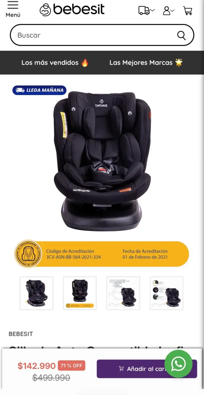 Silla de Auto Bebesit Negra Ajustable - 2