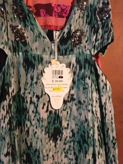 Vestido largo estampado azul con lentejuelas - miniatura 1