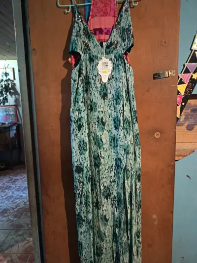 Vestido largo estampado azul con lentejuelas - miniatura 2