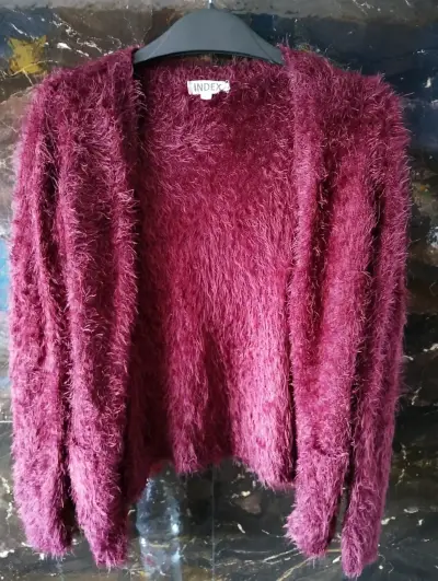 Cardigan peludo burdeos para mujer Index - miniatura 1