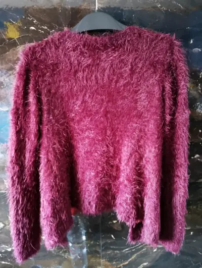 Cardigan peludo burdeos para mujer Index - miniatura 3