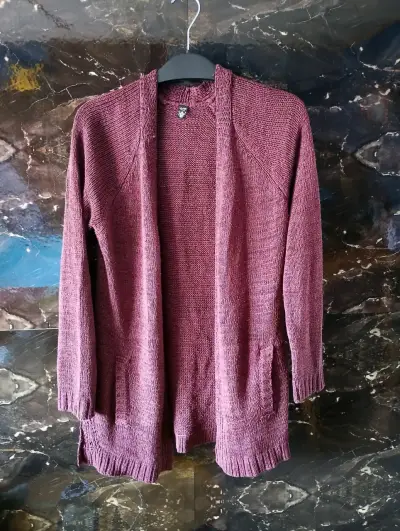 Cárdigan abierto color burdeos para mujer - miniatura 1