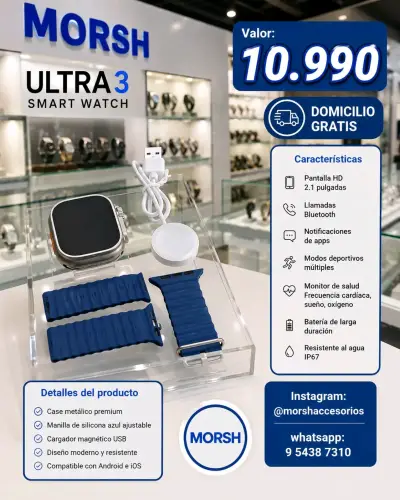 Smartwatch Morsh Ultra 3 con Pulsera Azul - miniatura 1
