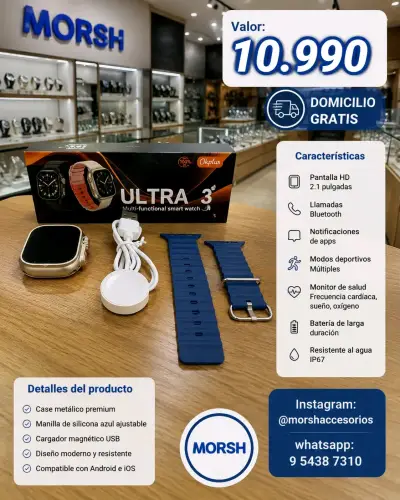Smartwatch Morsh Ultra 3 con Pulsera Azul - miniatura 2