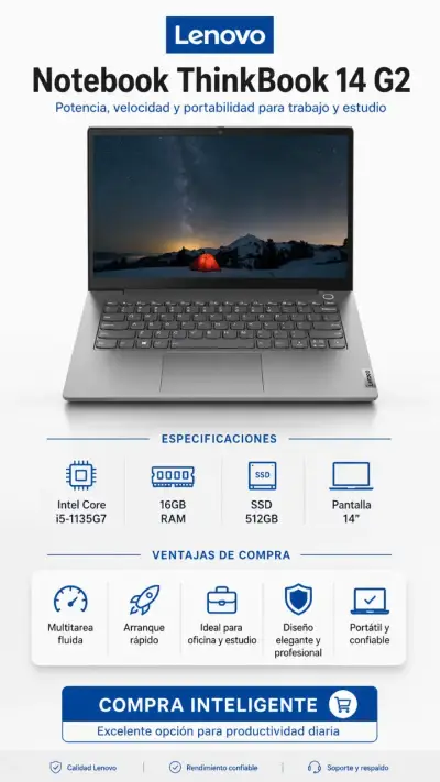 Notebook Lenovo ThinkBook 14 G2 I5-1135G7 RAM 16GB - miniatura 2