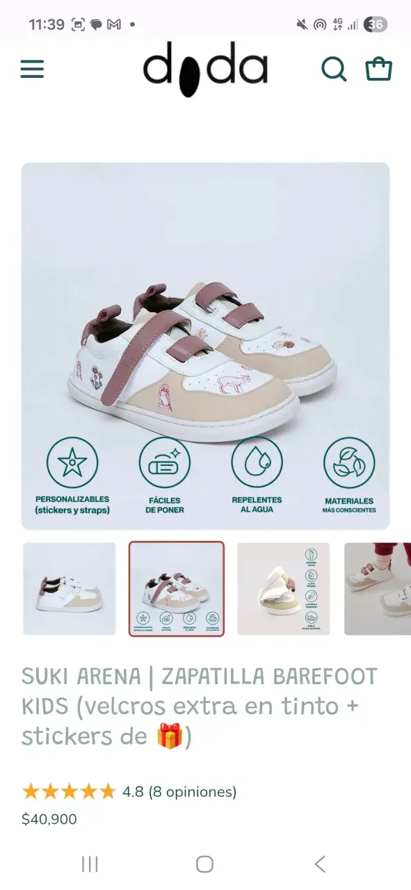 Zapatillas Doda Talla 28/ Beige y blanco - 4