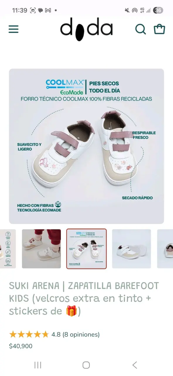 Zapatillas Doda Talla 28/ Beige y blanco - 6