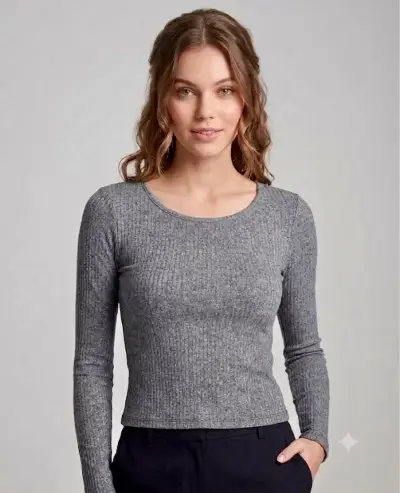 Polera gris de manga larga con espalda abierta - miniatura 3