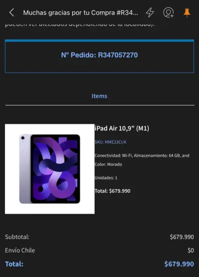 iPad Air 10.9'' M1 64GB Wi-Fi Morado - miniatura 2