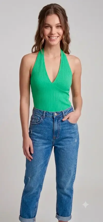 Top verde halter sin espalda para mujer - miniatura 1