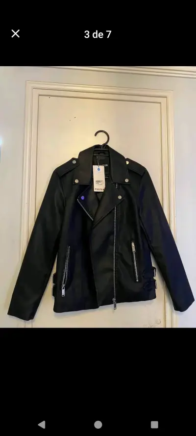 Chaqueta biker de cuero sintético Foster negra - miniatura 1