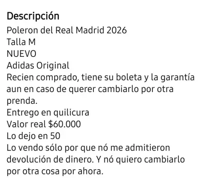 Polerón Adidas Real Madrid 2026 Nuevo Talla M - miniatura 1