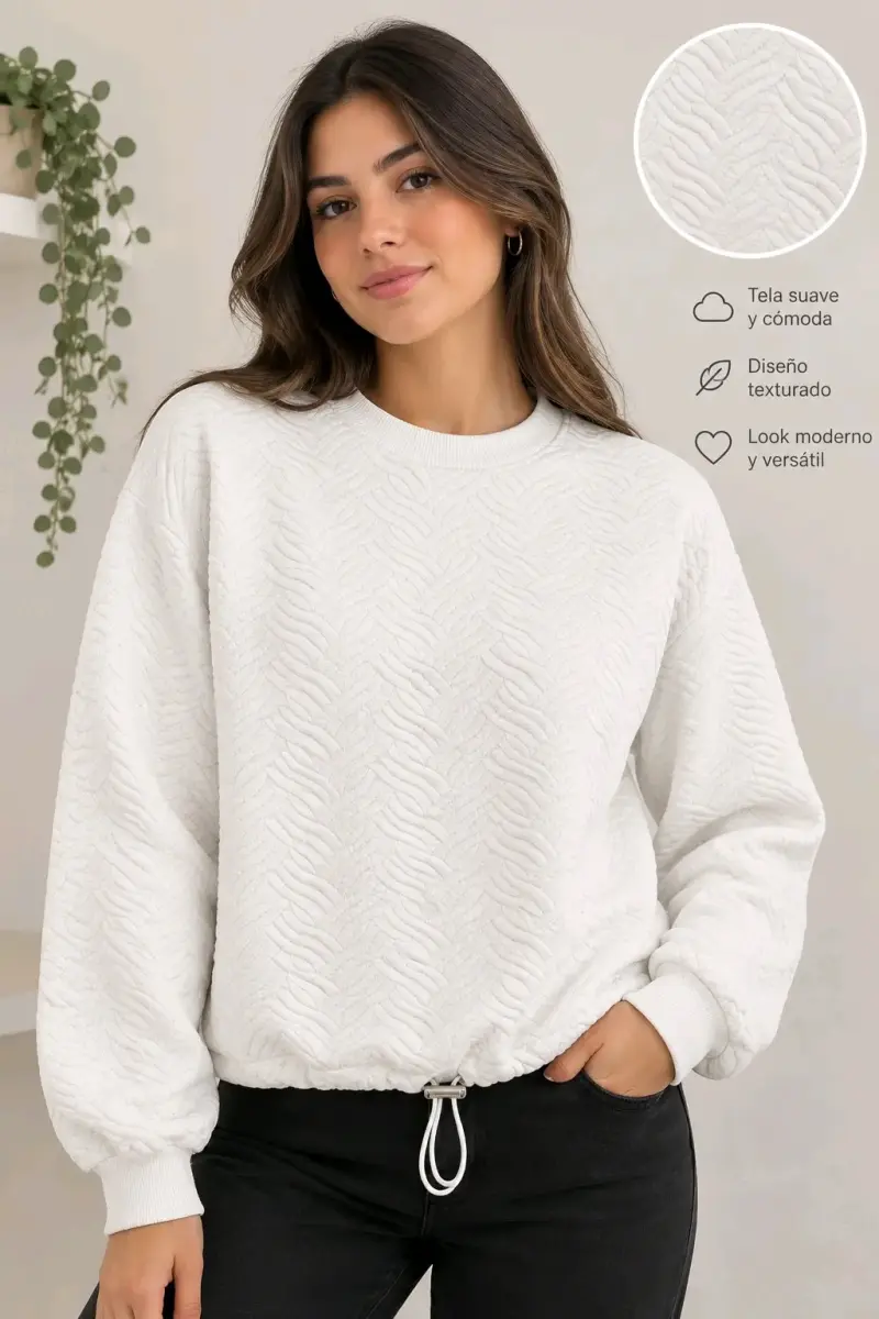 Polerón blanco texturizado con ajuste - 3