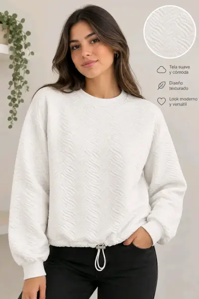 Polerón blanco texturizado con ajuste - miniatura 3