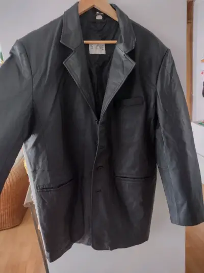 Chaqueta de cuero negra Steve para hombre - miniatura 1