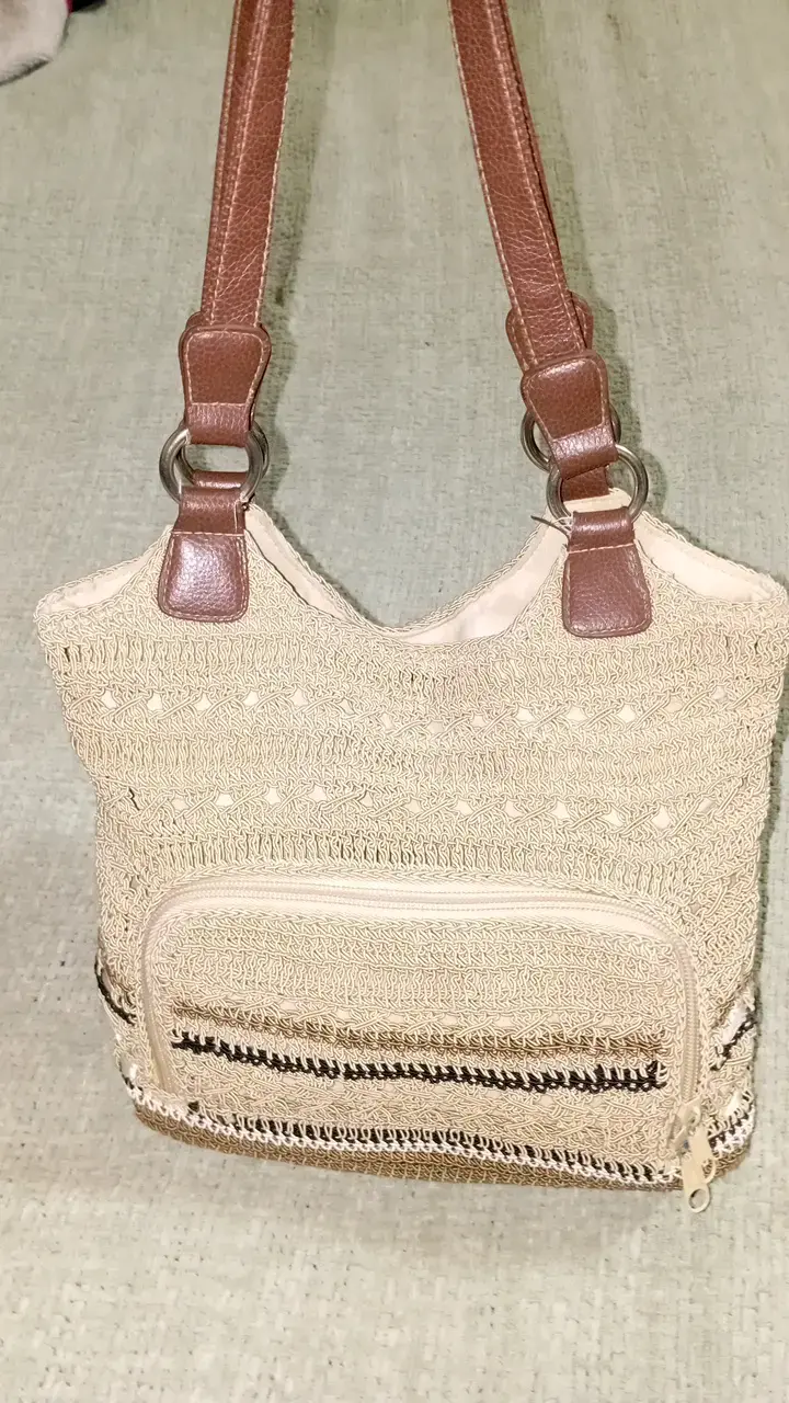 Bolso tejido  con asas de cuero vintage - 2