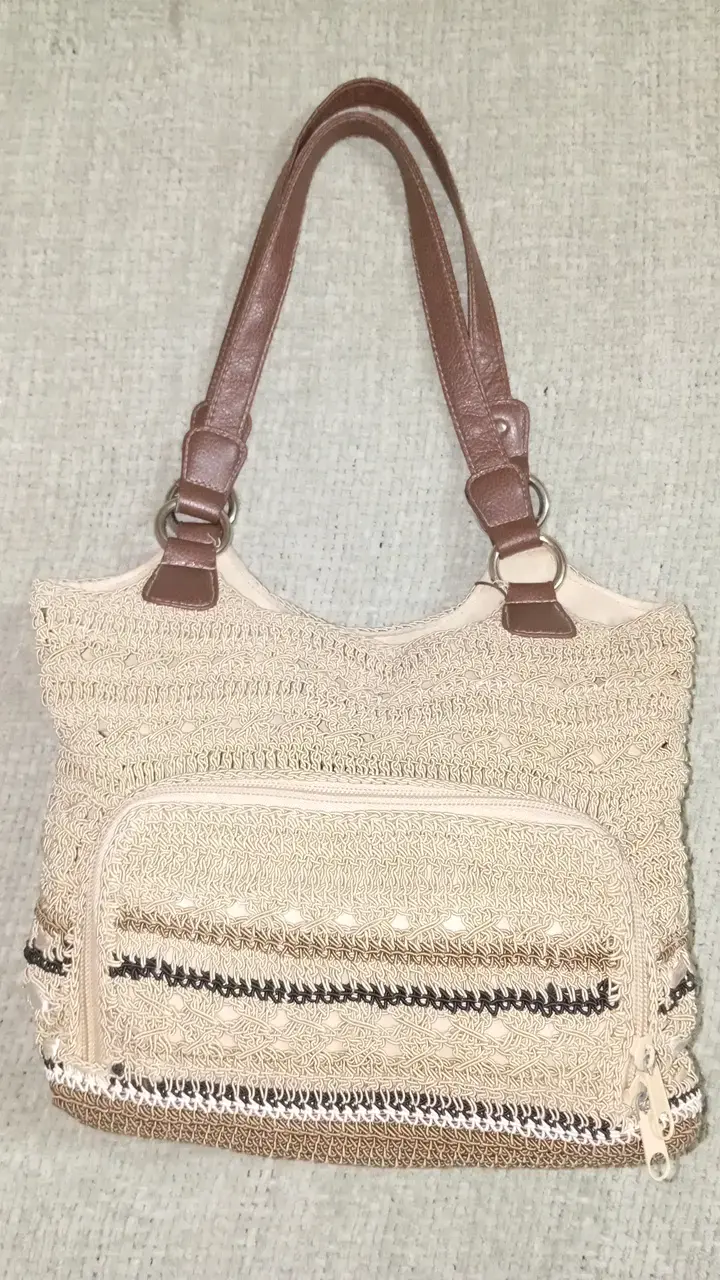 Bolso tejido  con asas de cuero vintage - 3