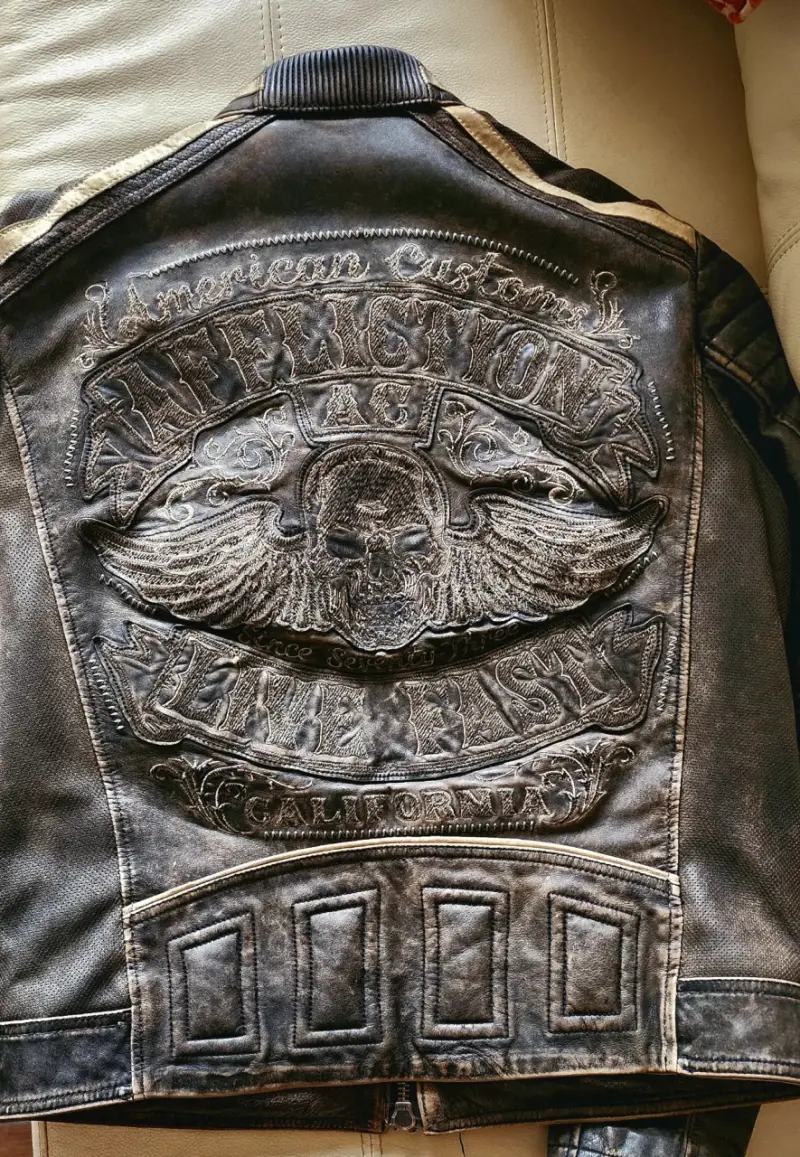 Chaqueta de cuero Affliction estilo biker talla M - 3