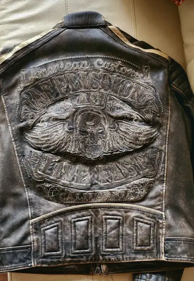 Chaqueta de cuero Affliction estilo biker talla M - miniatura 3