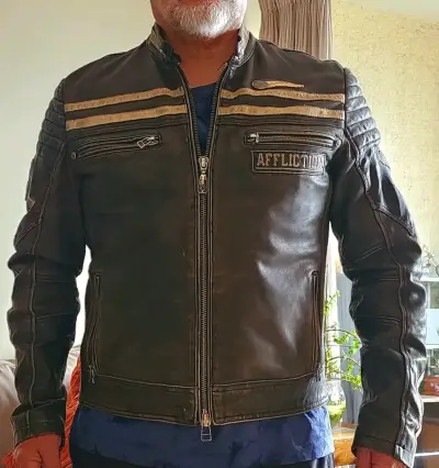 Chaqueta de cuero Affliction estilo biker talla M - miniatura 6