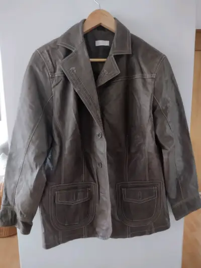 Chaqueta de cuero marrón mujer - miniatura 1