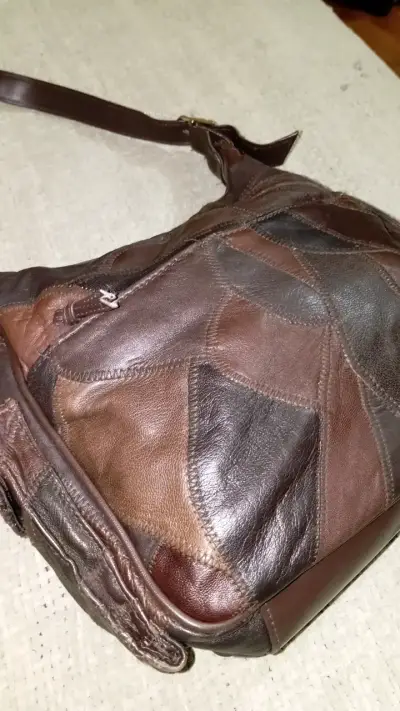 Cartera vintage marrón con aplicaciones de cuero - miniatura 2