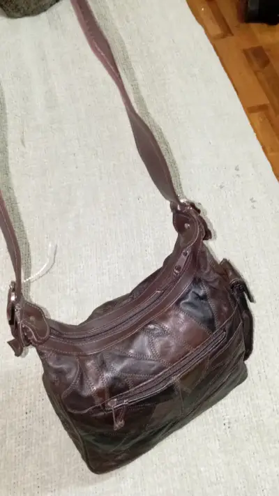 Cartera vintage marrón con aplicaciones de cuero - miniatura 4