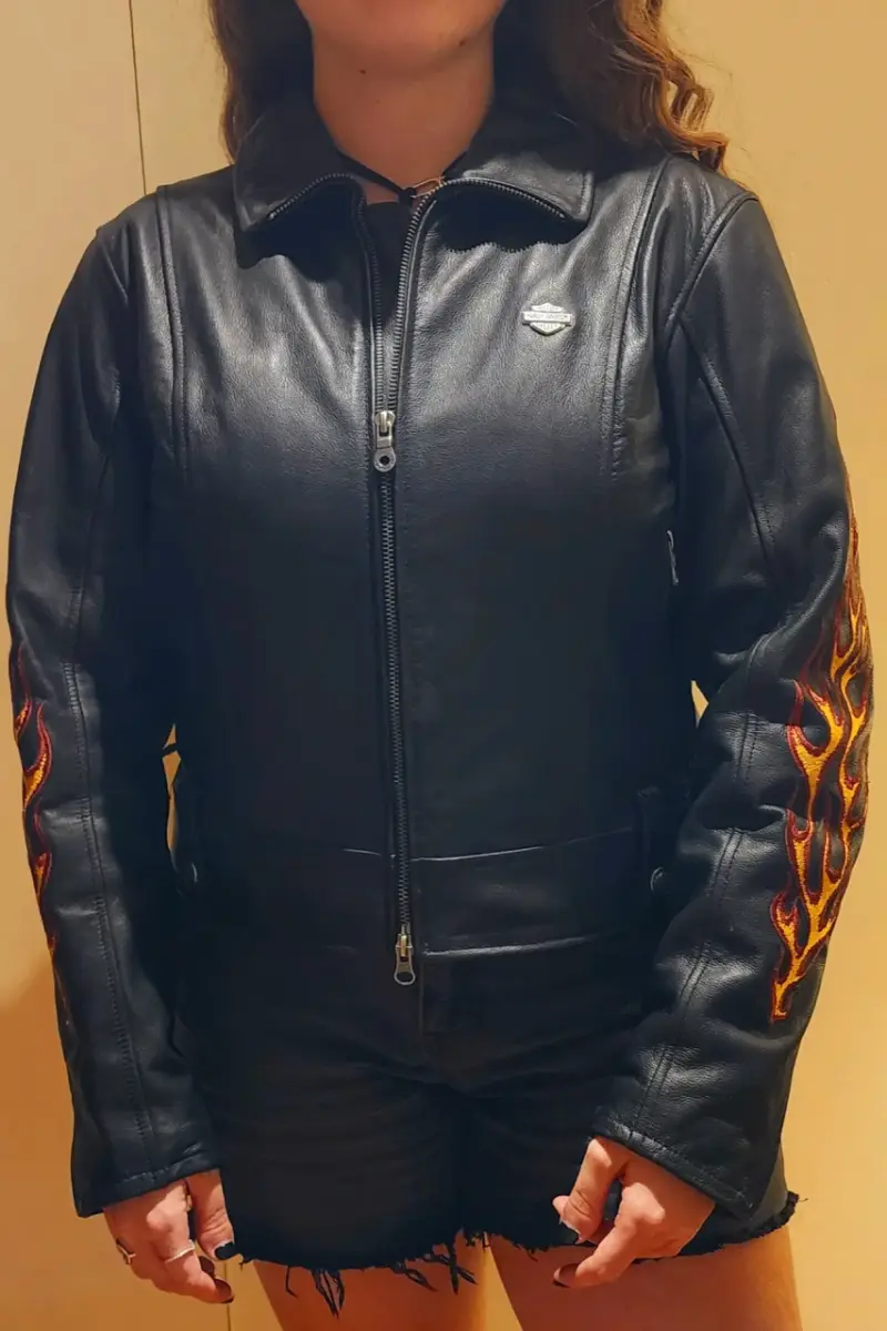 Chaqueta de cuero Harley Davidson con llamas - 2