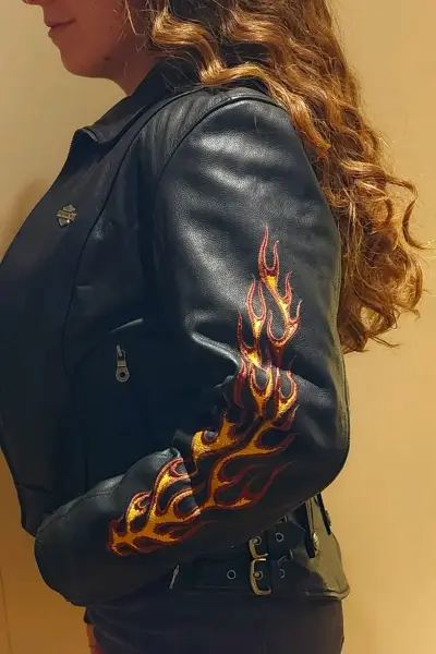 Chaqueta de cuero Harley Davidson con llamas - miniatura 4