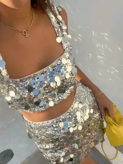 Conjunto de lentejuelas plateadas para fiesta - miniatura 2
