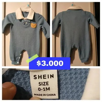 Enterito de bebé azul con diseño de oso Shein - miniatura 1