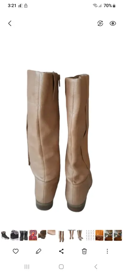 Botas de cuero beige con cierre lateral - miniatura 2
