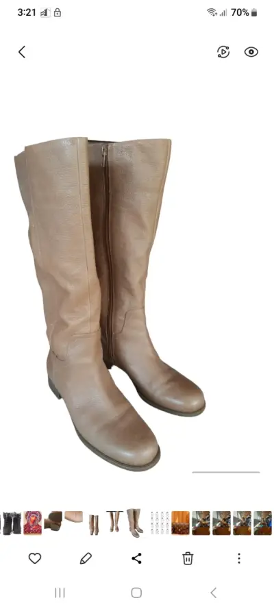 Botas de cuero beige con cierre lateral - miniatura 3