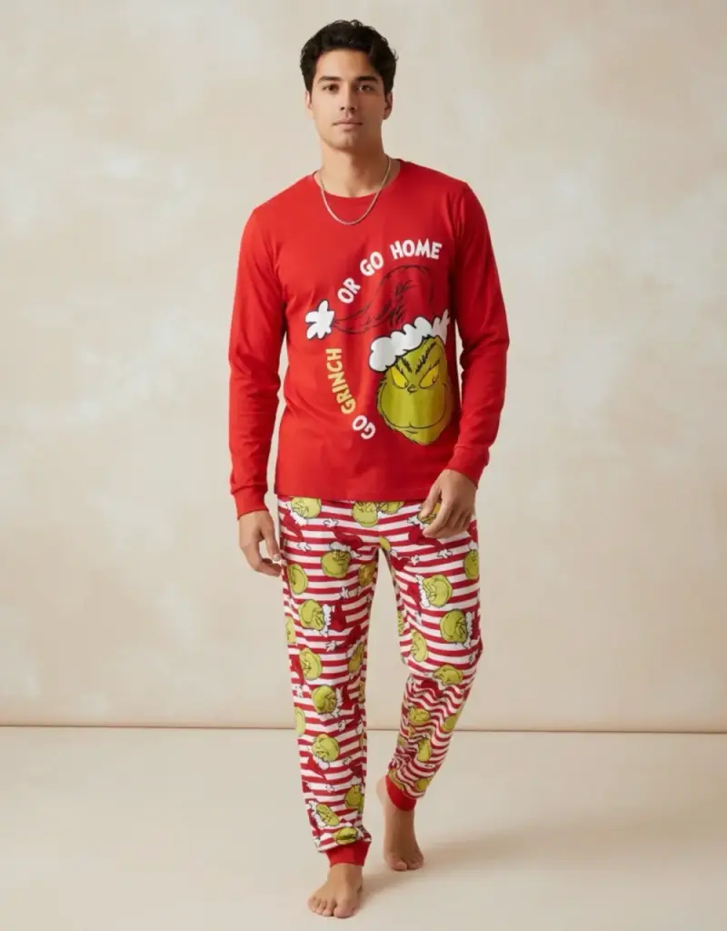 Pijama navideño rojo con diseño del Grinch talla S - 2