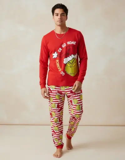 Pijama navideño rojo con diseño del Grinch talla S - miniatura 2