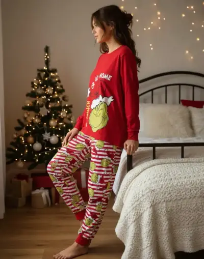 Pijama navideño unisex Grinch rojo talla XL - miniatura 2