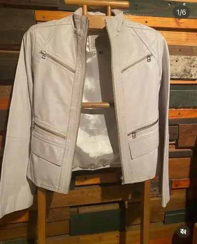 Chaqueta de cuero  beige para mujer - miniatura 1