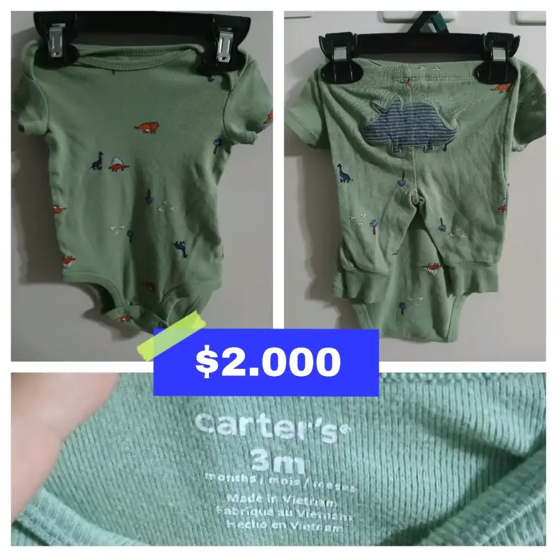 Body de bebé verde con dinosaurios Carter's
