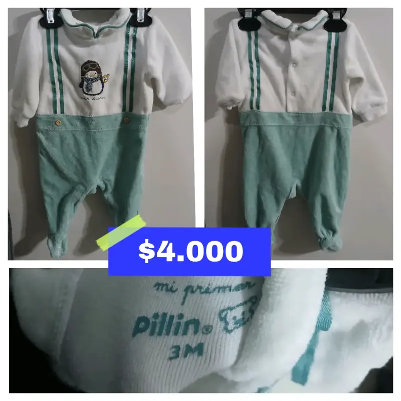 Enterito de bebé verde y blanco Pillin 3M