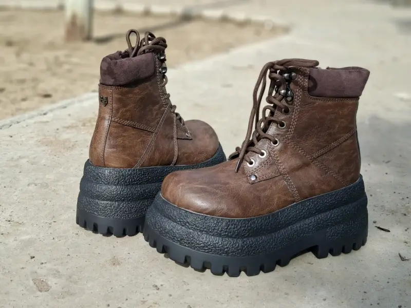 Botas de cuero marrón con plataforma gruesa - 3